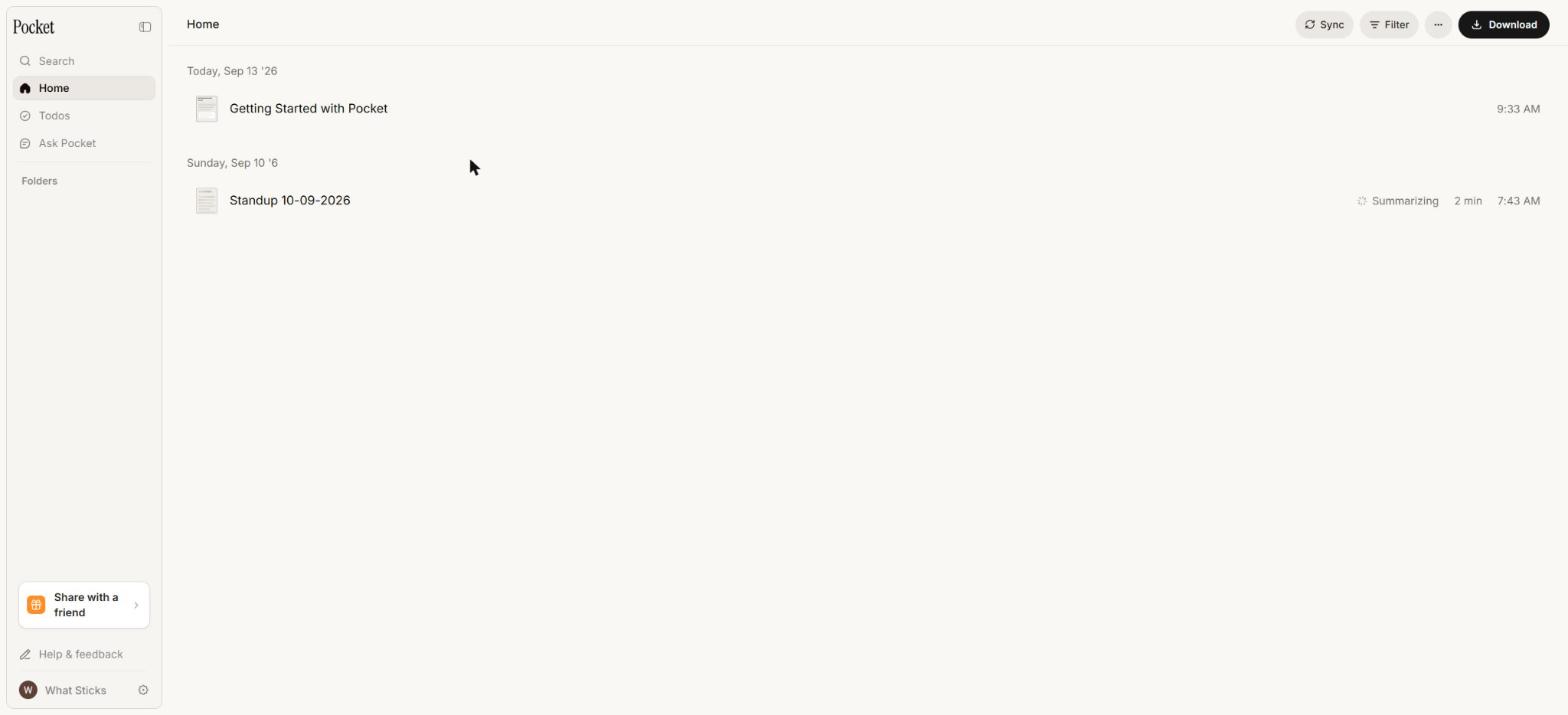 Pocket's home screen listing the test note under a malformed date