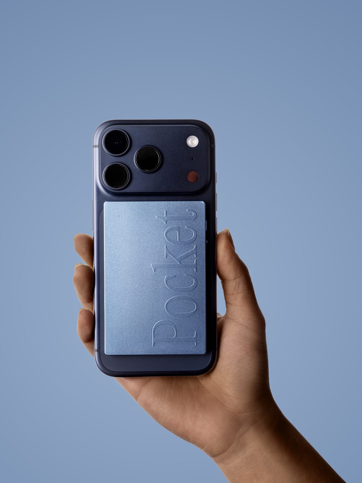 Hey Pocket attached to the back of a phone